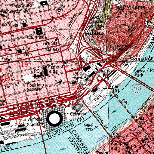 Topographic Map of Literary Club of Cincinnati, OH