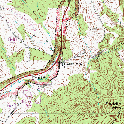 Topographic Map of Saddle Mountain, NC