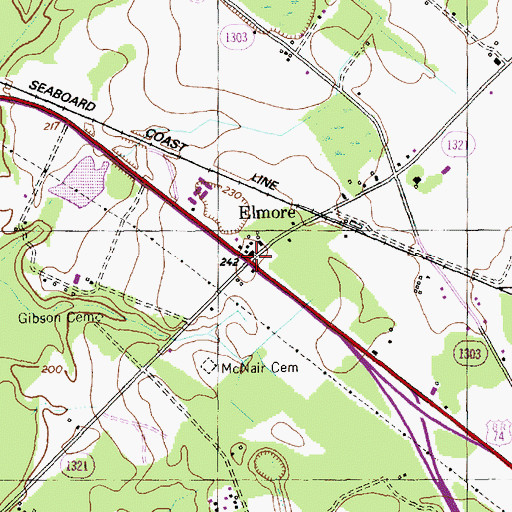Topographic Map of Elmore Crossroads, NC