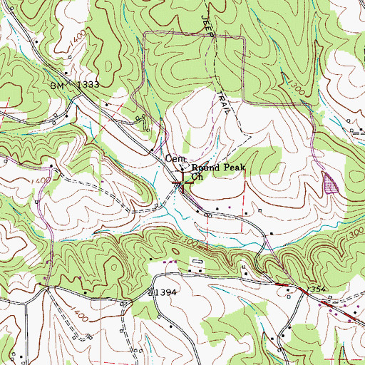 Topographic Map of Round Peak, NC