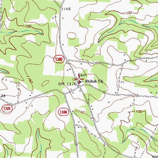 Topographic Map of Shiloh Cemetery, NC