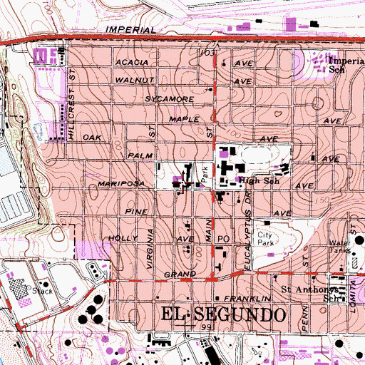 Topographic Map of El Segundo Public Library, CA