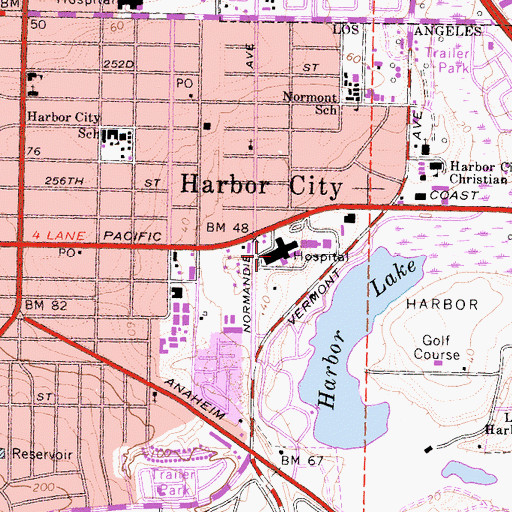 Topographic Map of Kaiser Permanente South Bay Medical Center Hospital and Medical, CA