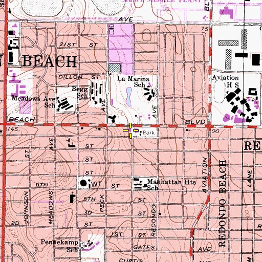 Topographic Map of Manhattan Heights Library, CA