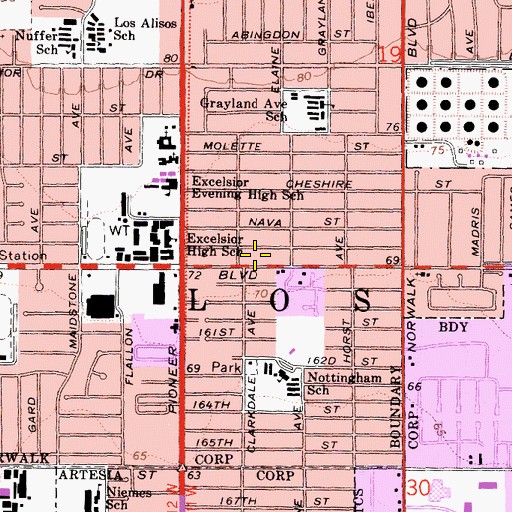Topographic Map of Alondra Branch County of Los Angeles Public Library, CA
