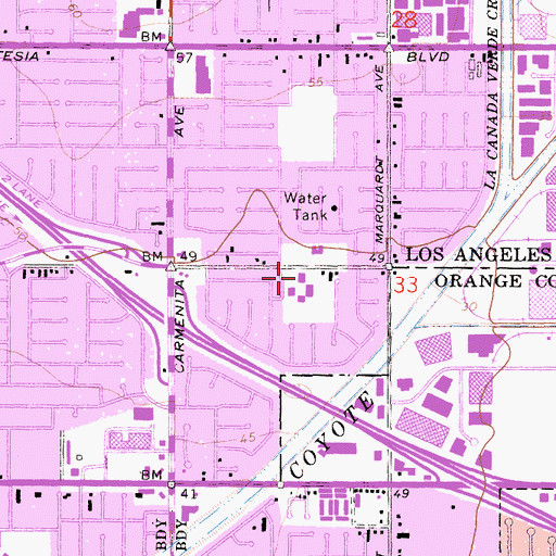 Topographic Map of Cerritos Elementary School, CA