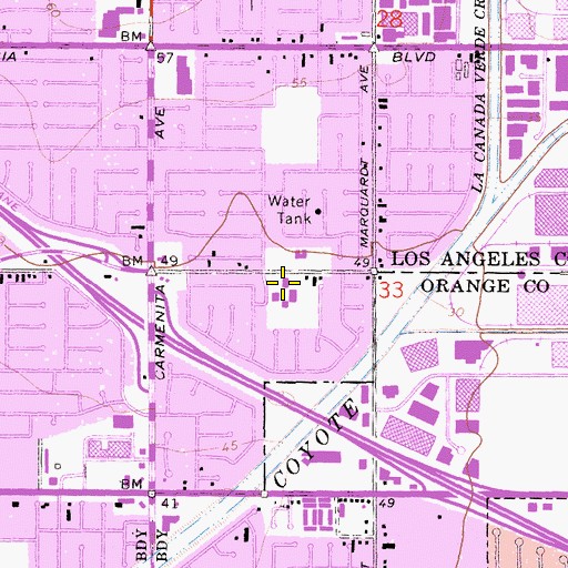 Topographic Map of Cerritos Elementary School, CA