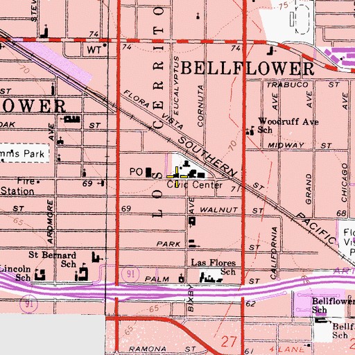 Topographic Map of Clifton M Brakensiek Branch County of Los Angeles Public Library, CA