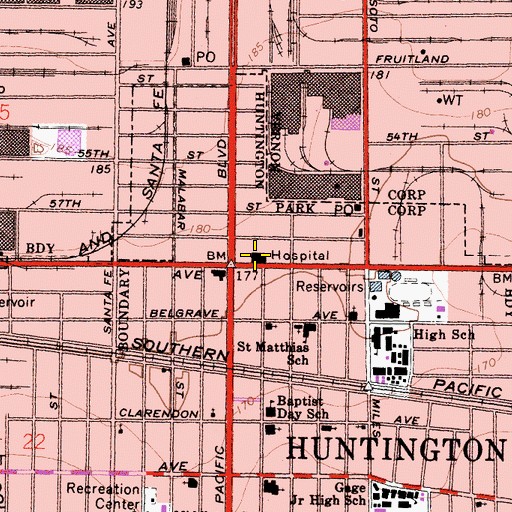 Topographic Map of Community Hospital of Huntington Park, CA