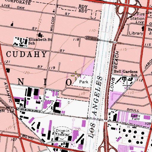 Topographic Map of Cudahy Branch County of Los Angeles Public Library, CA