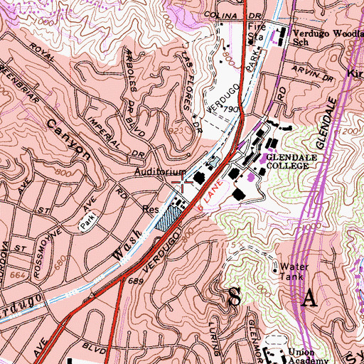 Topographic Map of Glendale Civic Auditorium, CA