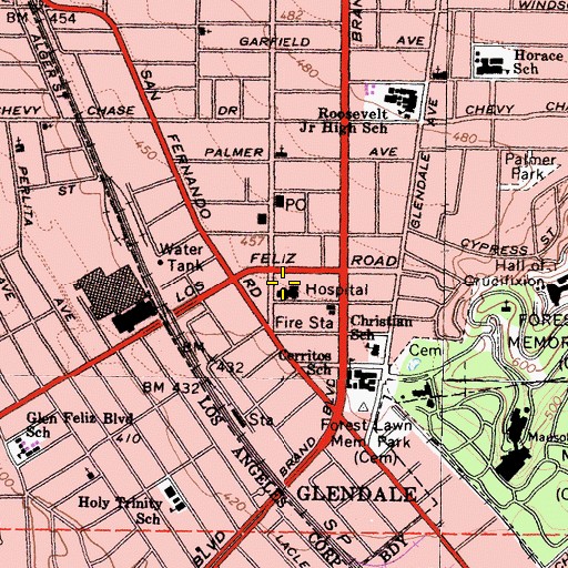 Topographic Map of Glendale Memorial Hospital and Health Center, CA