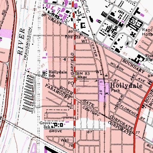 Topographic Map of Hollydale Branch County of Los Angeles Public Library, CA