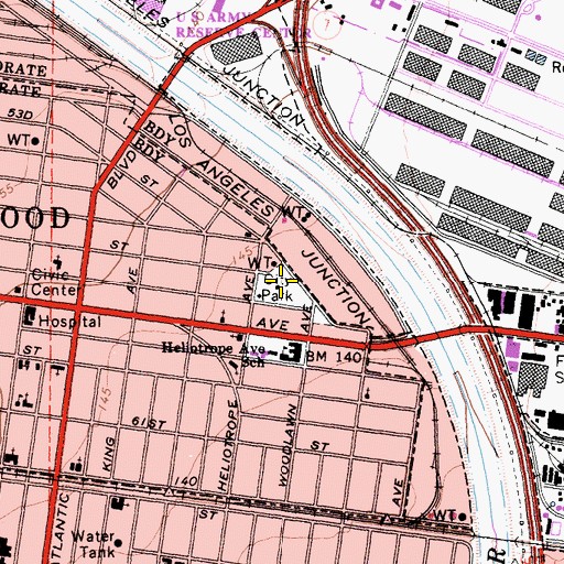 Topographic Map of Maywood Park, CA