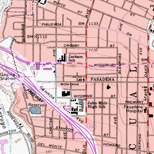 Topographic Map of Pasadena Christian School, CA