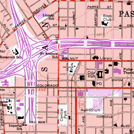 Topographic Map of Pasadena Memorial Park, CA