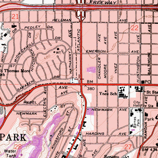 Topographic Map of Landmark Shopping Center, CA