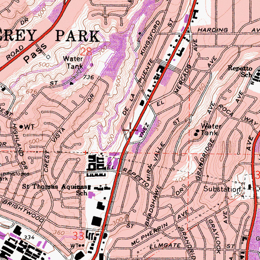Topographic Map of Monterey Park Hospital, CA