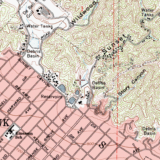 Topographic Map of Sunset Debris Basin, CA