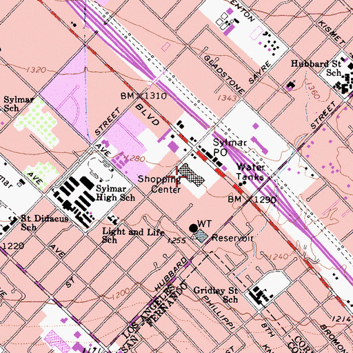 Topographic Map of Sylmar Square Shopping Center, CA