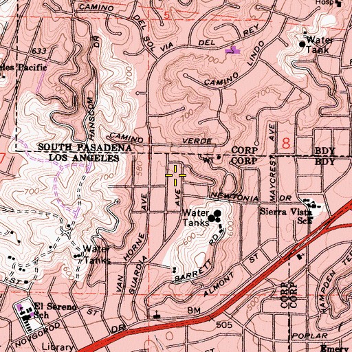 Topographic Map of El Sereno North Park, CA