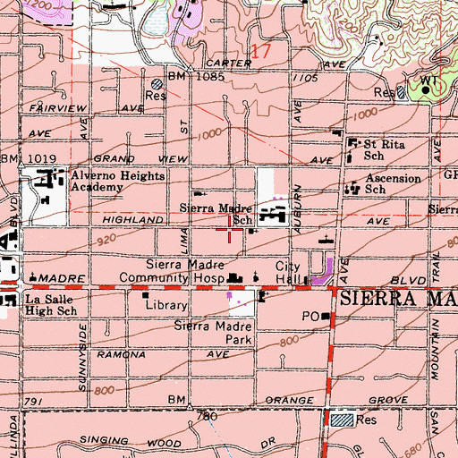 Topographic Map of Gloria Dei Evangelical Lutheran Church, CA
