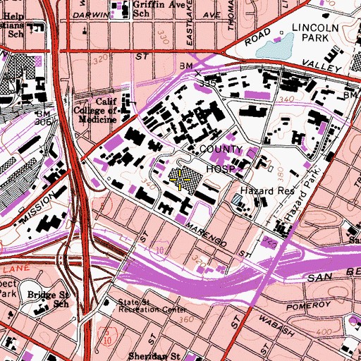 Topographic Map of Los Angeles County and University of Southern California Medical Center, CA