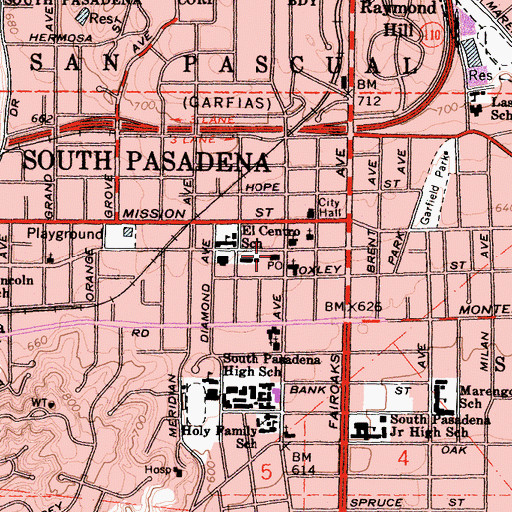 Topographic Map of South Pasadena Post Office, CA