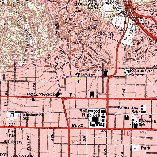 Topographic Map of Hollywood Franklin Park, CA