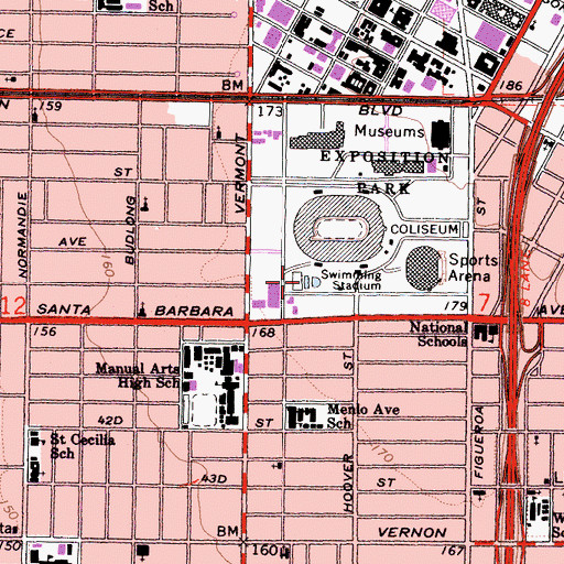 Topographic Map of Los Angeles Swim Stadium, CA