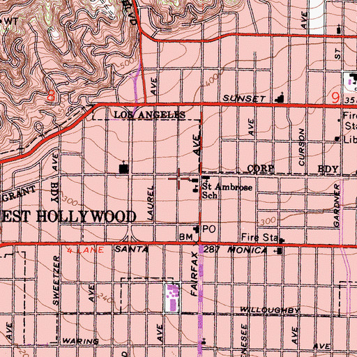 Topographic Map of Saint Ambrose Catholic Church, CA
