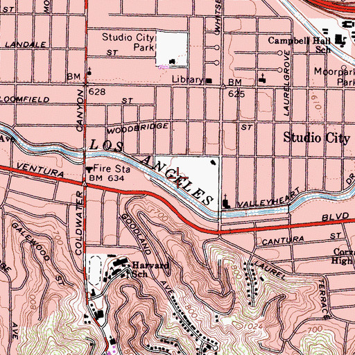 Topographic Map of Studio City Golf Course, CA