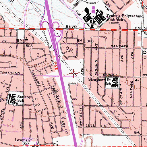 Topographic Map of Strathern Playground, CA