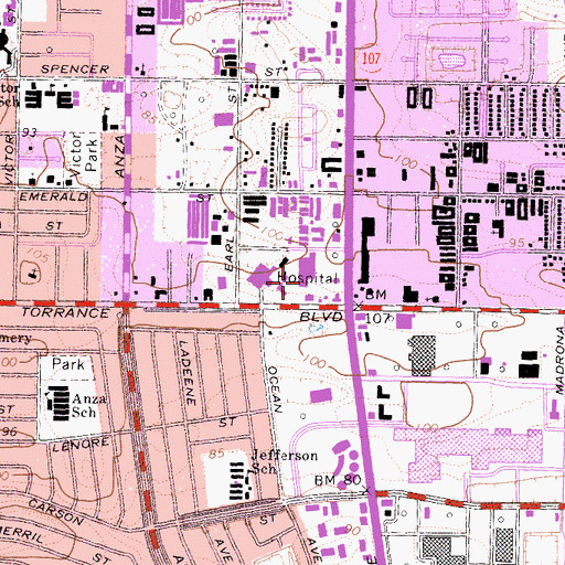 Topographic Map of Plaza Del Amo Shopping Center, CA