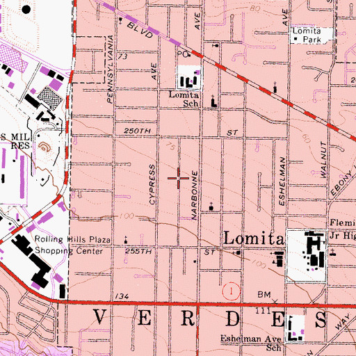 Topographic Map of Lomita Post Office, CA
