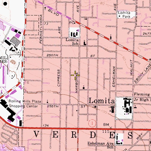 Topographic Map of Lomita Post Office, CA