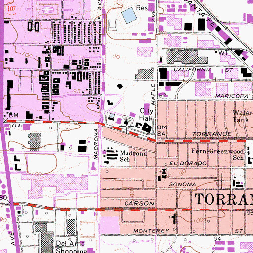 Topographic Map of Torrance Public Library, CA