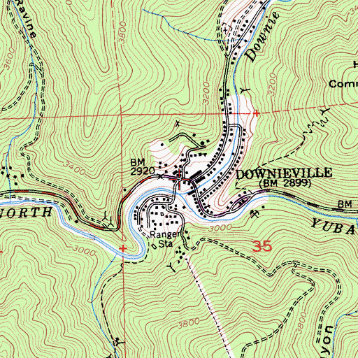 Topographic Map of Downieville Post Office, CA