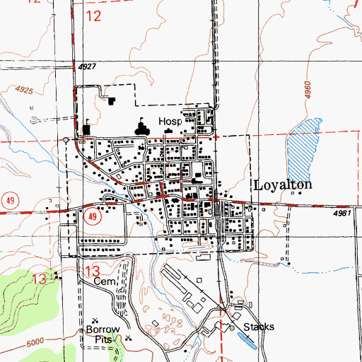 Topographic Map of Loyalton Middle School, CA