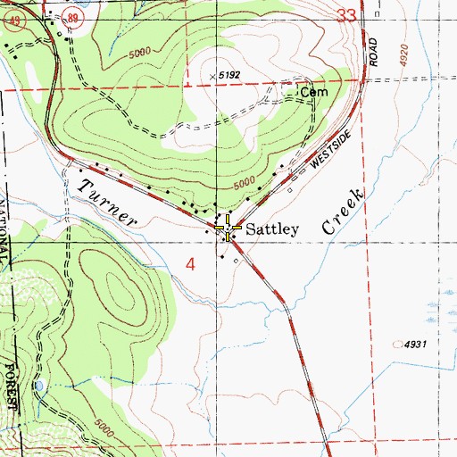 Topographic Map of Sattley Post Office, CA