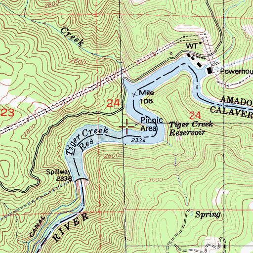 Topographic Map of Tiger Creek Picnic Area, CA