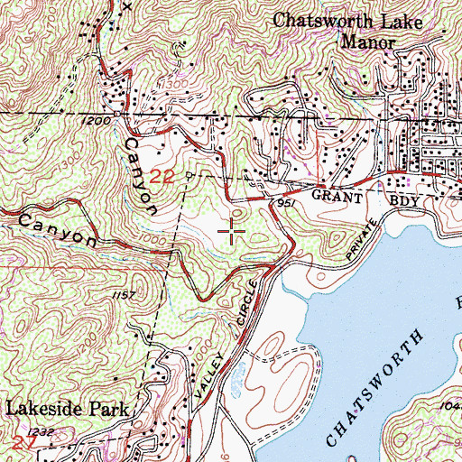 Topographic Map of Chatsworth Reservoir Park, CA