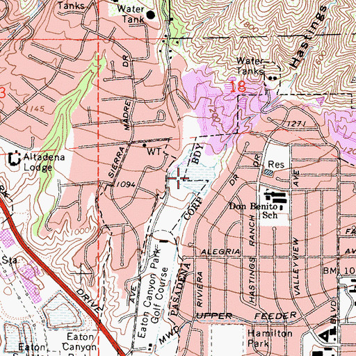 Topographic Map of Sierra Madre Villa Debris Basin, CA