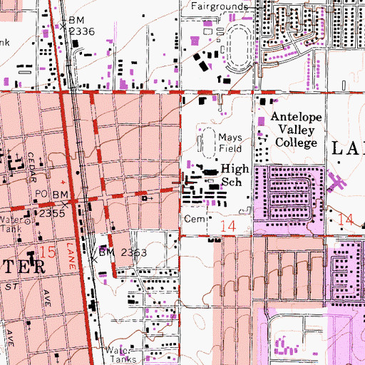 Topographic Map of Antelope Valley High School, CA
