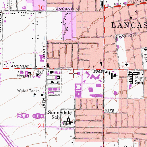 Topographic Map of Lancaster Branch County of Los Angeles Public Library, CA