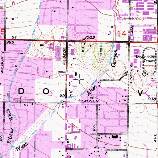 Topographic Map of Northridge Recreation Center, CA