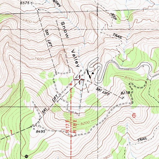 Topographic Map of Bear Valley Ski Area, CA