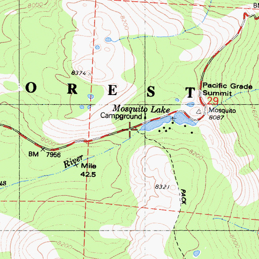 Topographic Map of Mosquito Lakes Picnic Area, CA