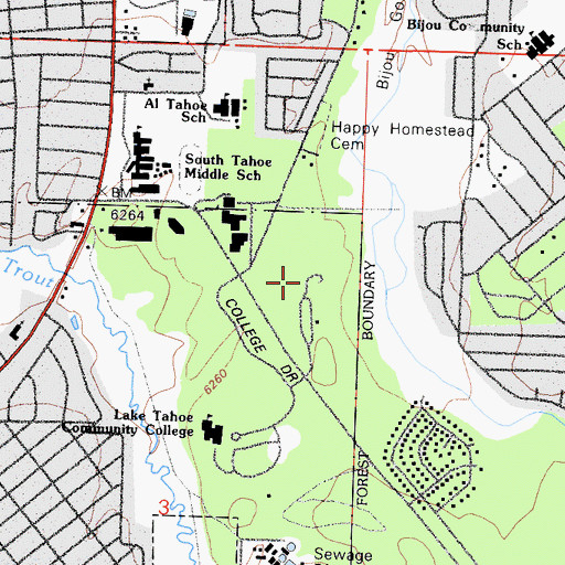 Topographic Map of Bijou Community Park, CA