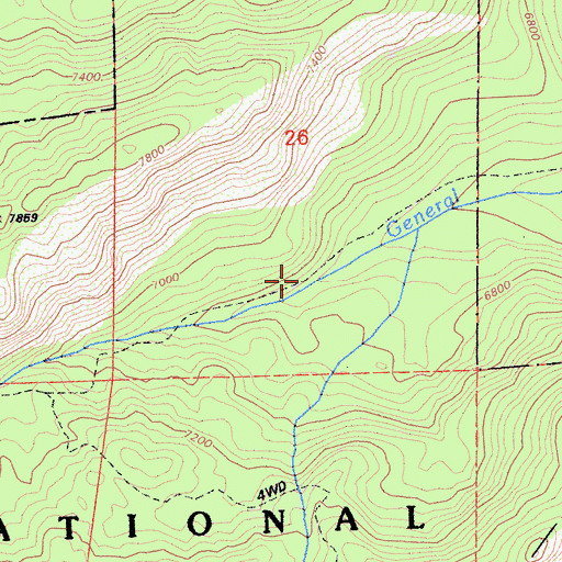 Topographic Map of General Creek Trail, CA